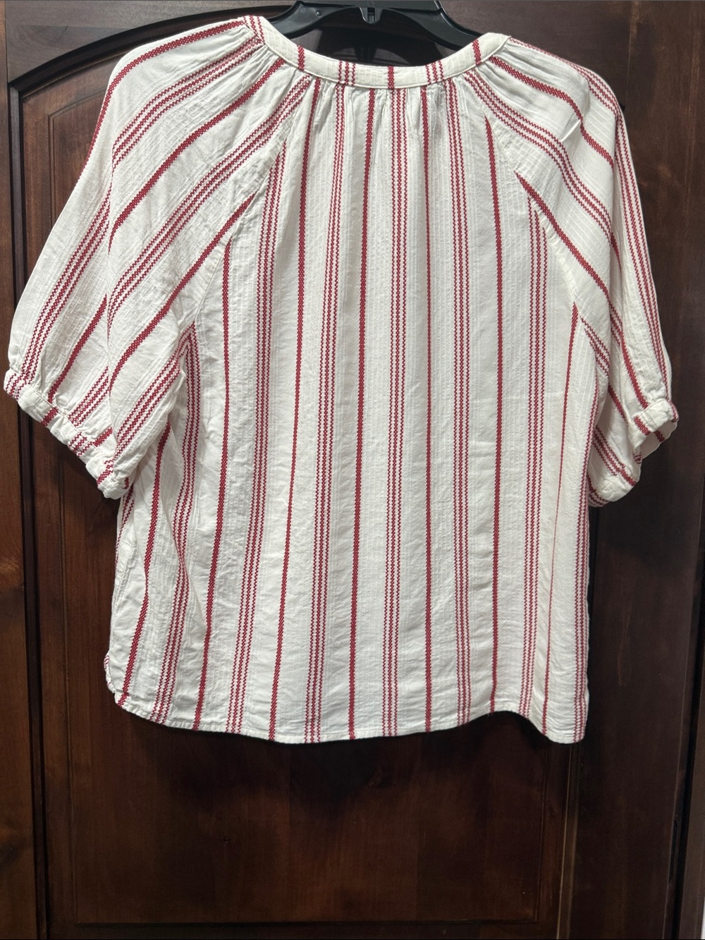 Evereve Cream Blouse with Red Stripes Button-Front Top - Picture 5 of 6